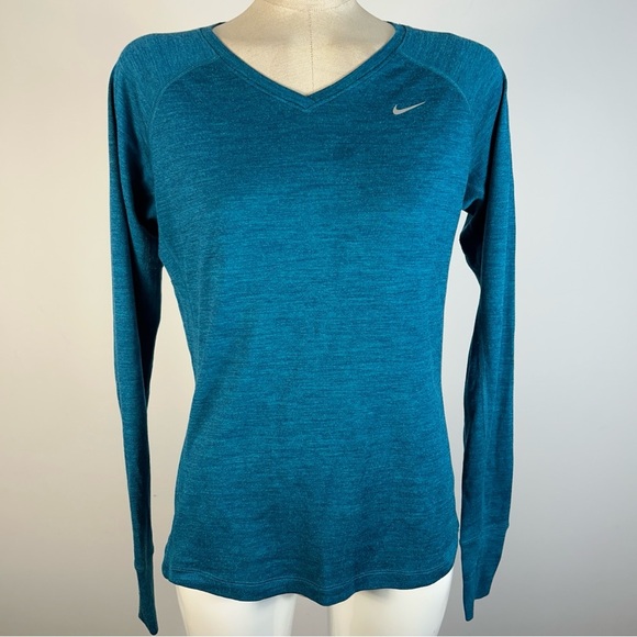 ❤️ Nike Women's Blue Long Wool Blend Sleeve Tee M - Picture 1 of 9